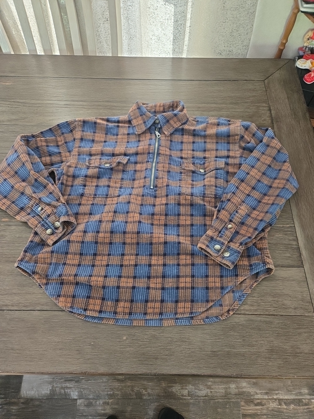Vintage 90s Montana Blues Plaid Flannel Half Zip Pullover Shirt 100% Cotton